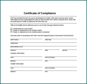 Certificate Of Compliance Template Example