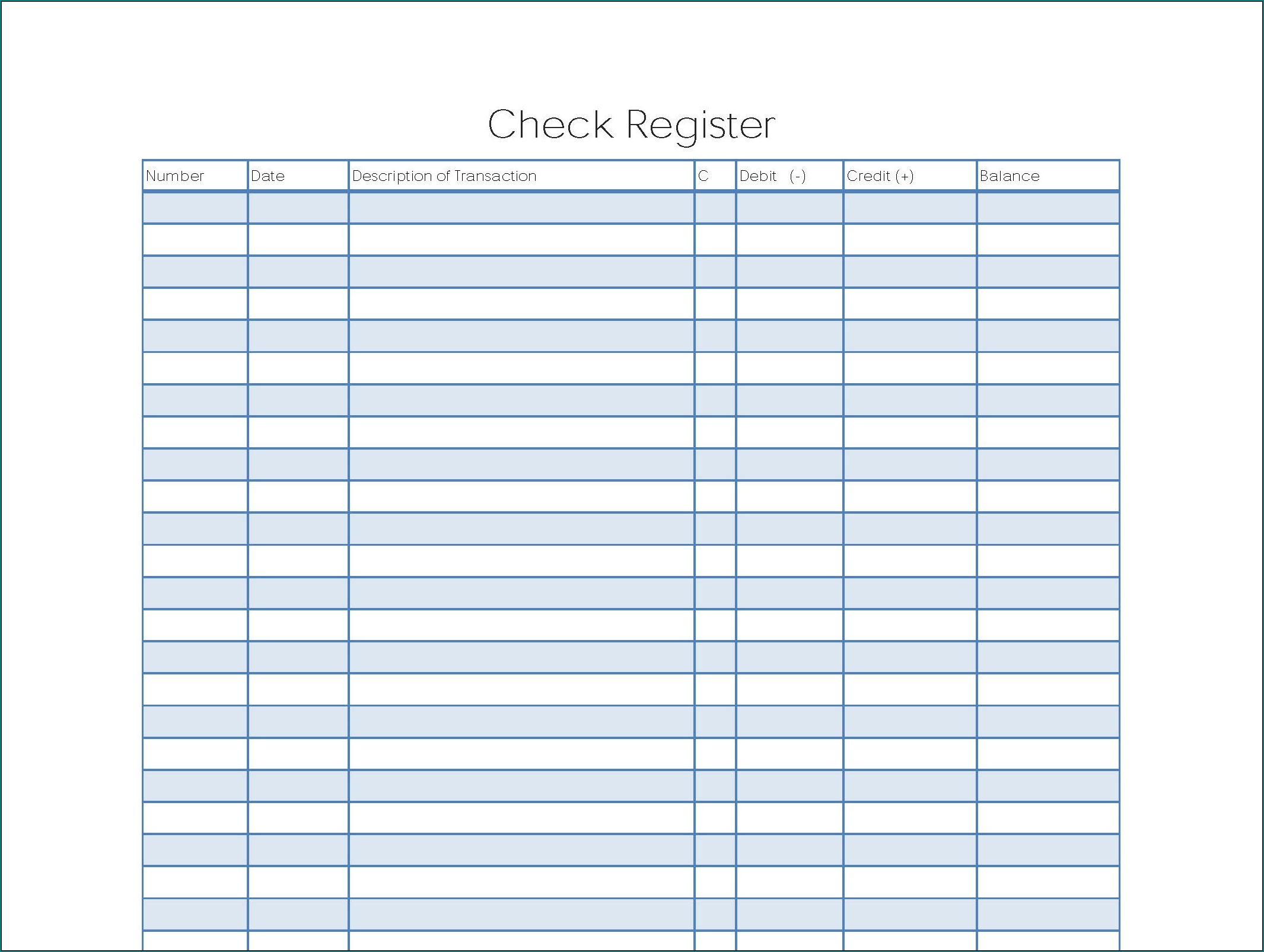 Check Register Template Sample