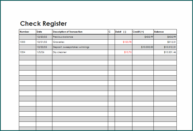 Check Register Template