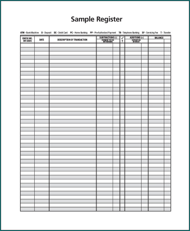 Checkbook Register Template Example