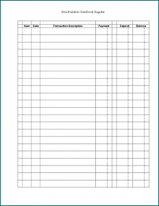 Checkbook Register Template Sample