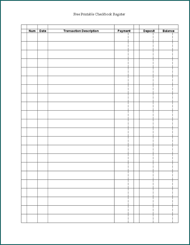 Checkbook Register Template Sample