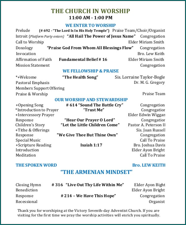Church Program Template Example