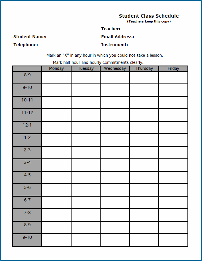 Free Printable Class Schedule Template