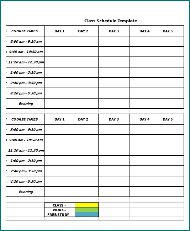 Classroom Schedule Template Sample