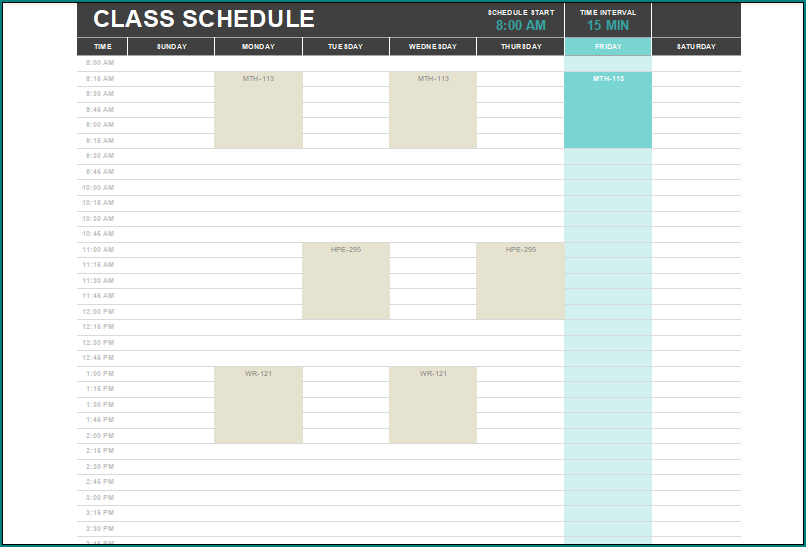 Classroom Schedule Template
