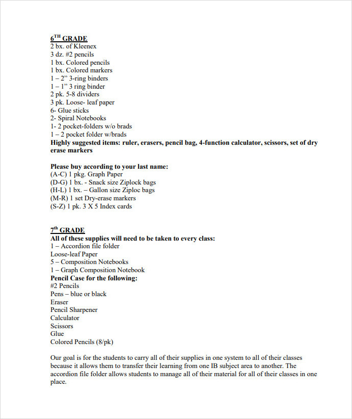 Classroom Supply List Template Classroom Supply List Template
