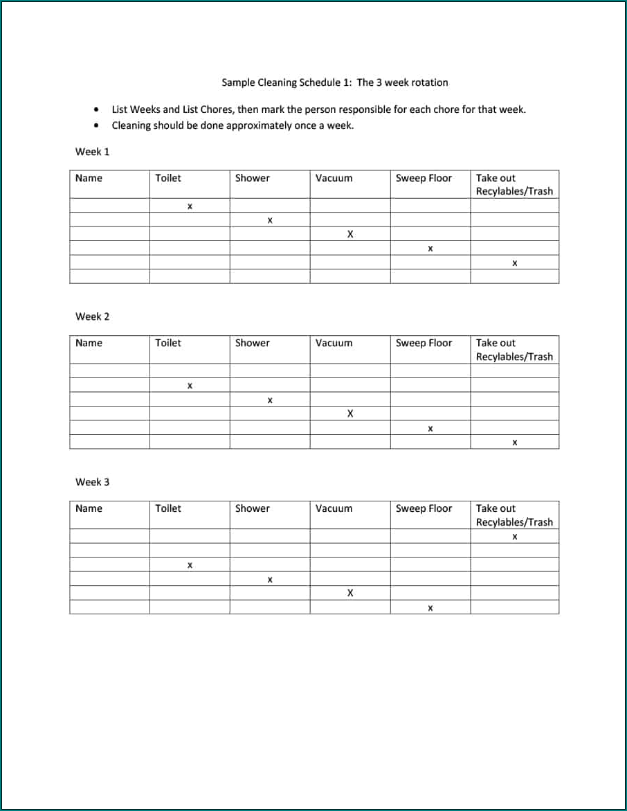 Cleaning Schedule Template Sample