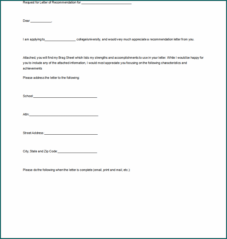 College Recommendation Letter Template