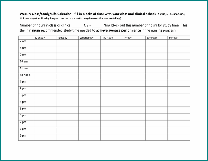 College Schedule Template Example
