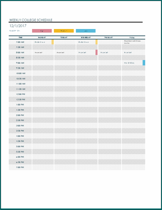 College Schedule Template Sample