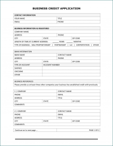 Commercial Credit Application Form Sample