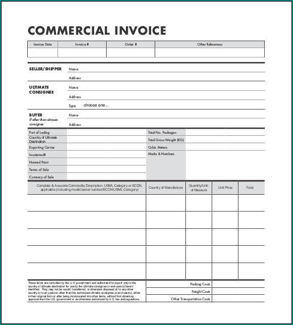 Commercial Invoice Template Example