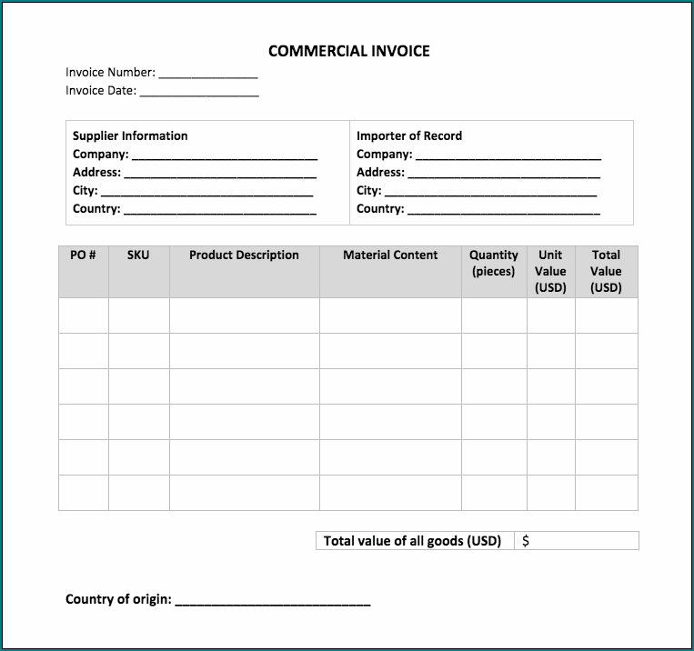 Commercial Invoice Template Sample