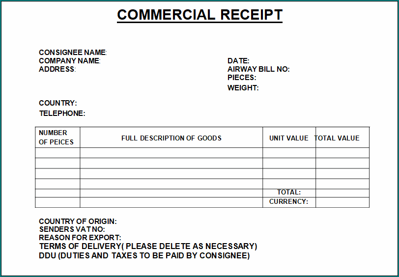 Commercial Receipt Template