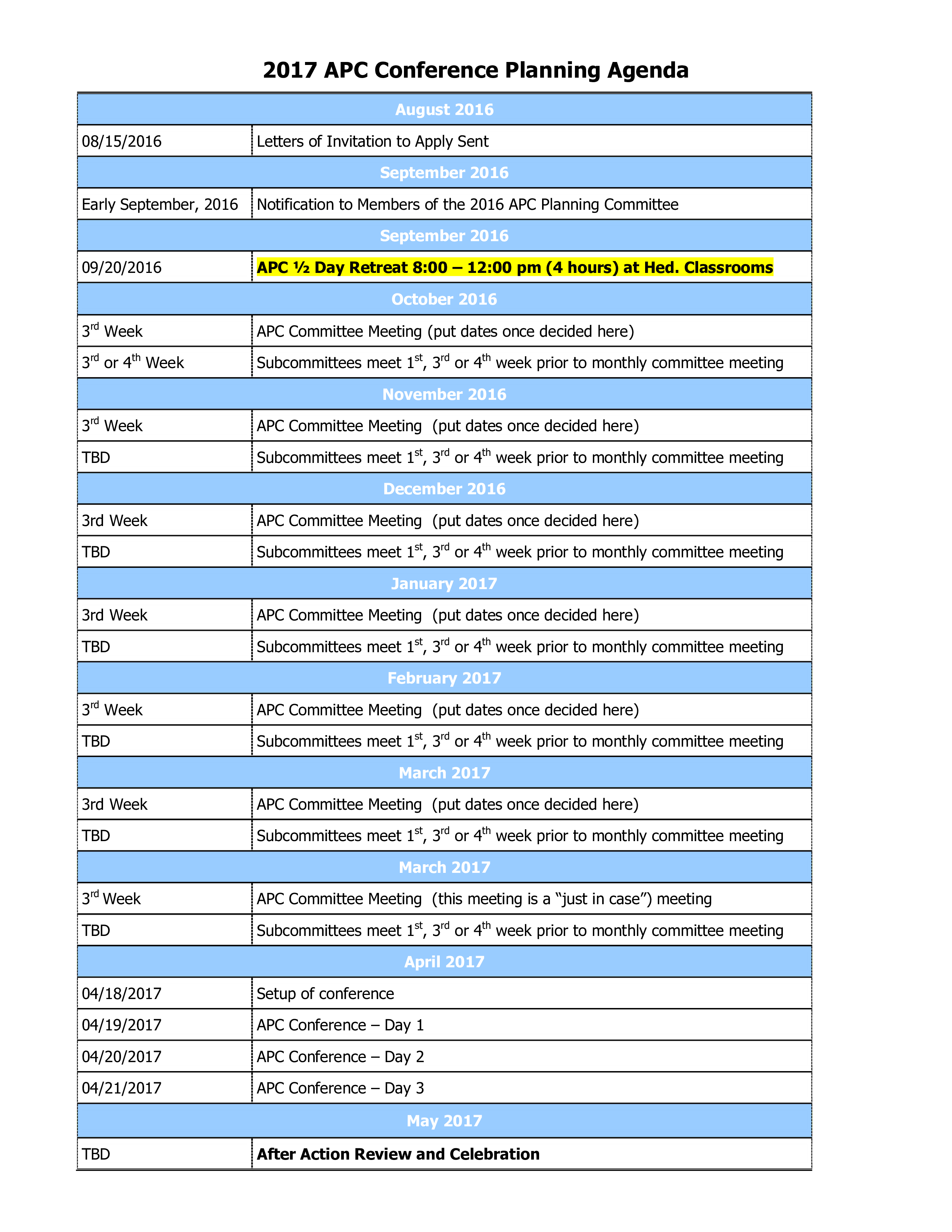 Conference Planning Template Conference Planning Template