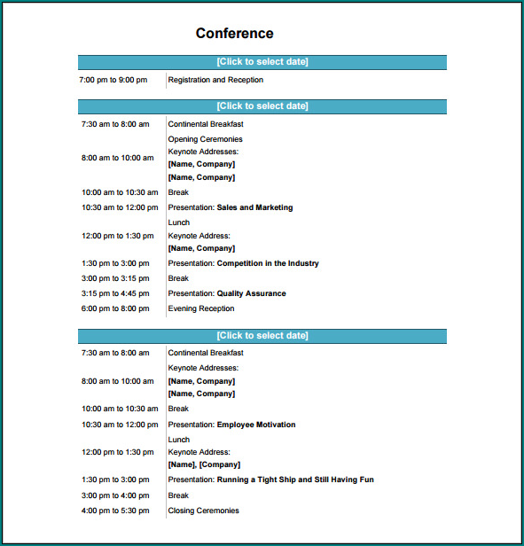 Conference Schedule Template Sample