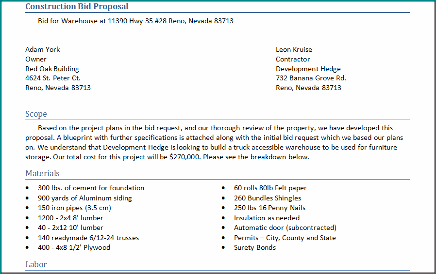 Construction Bid Proposal Template