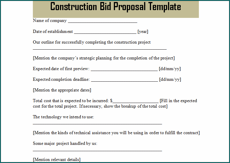 Construction Bid Template