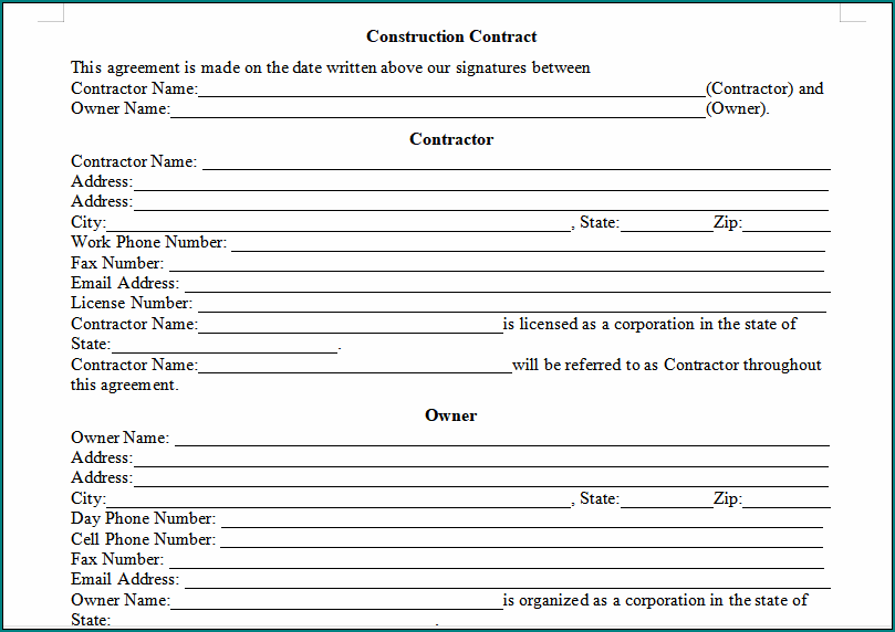 Construction Contract Template