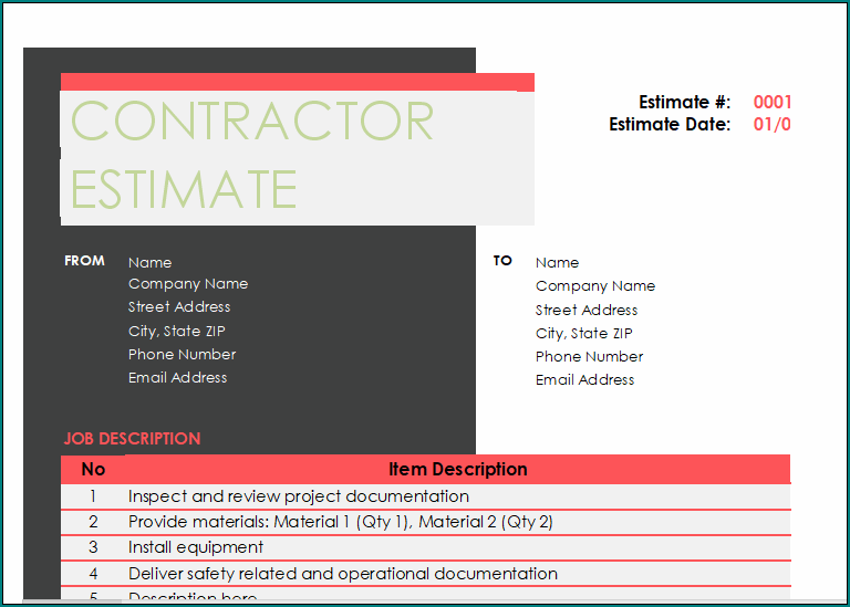 Construction Estimate Form