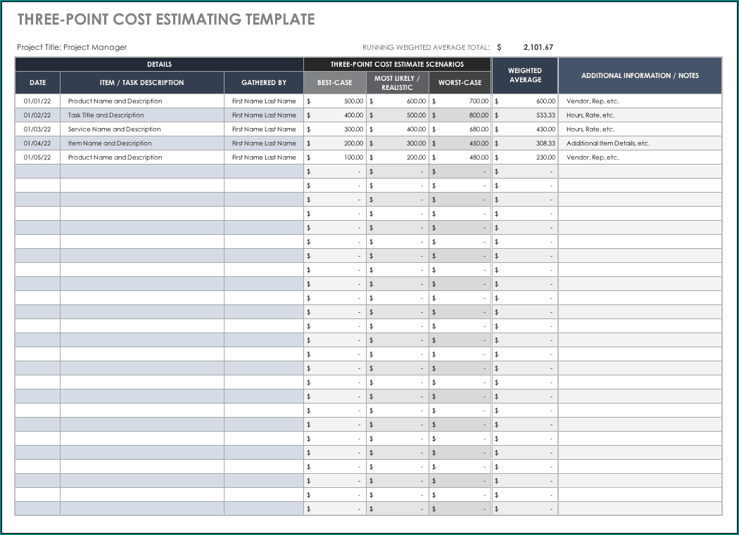 Construction Estimate Template Excel Sample