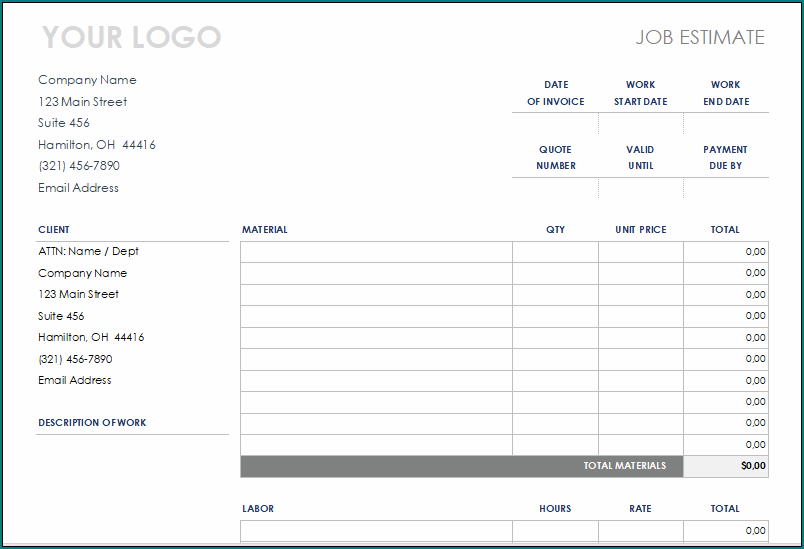 Construction Estimate Template Excel