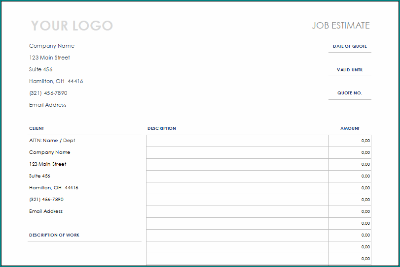 Construction Estimate Template