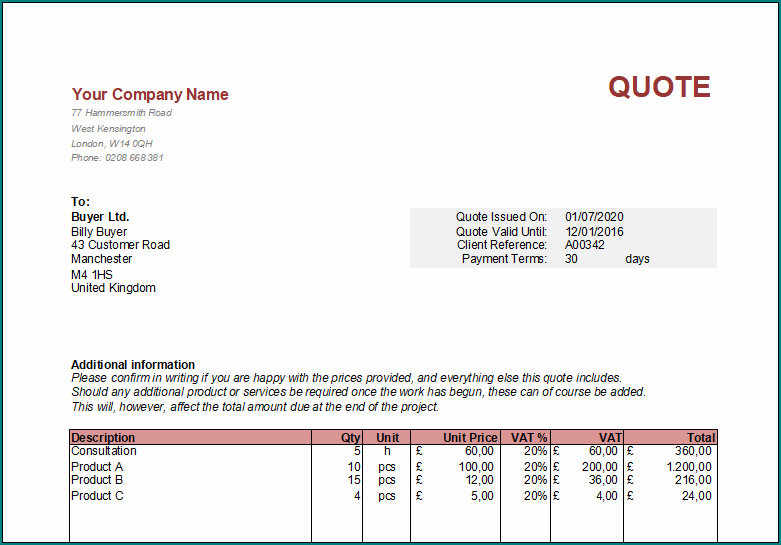 Construction Quote Template