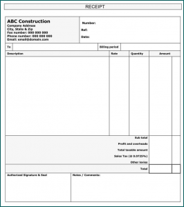 Construction Receipt Template Sample