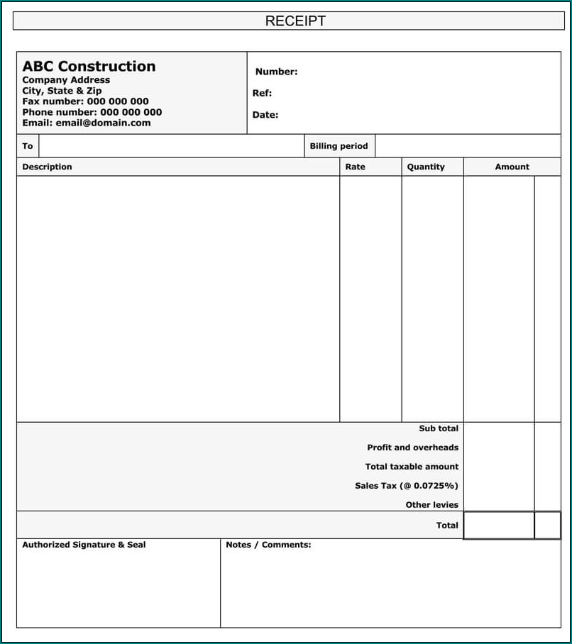 Construction Receipt Template Sample