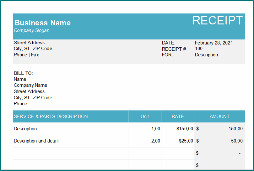 Construction Receipt Template