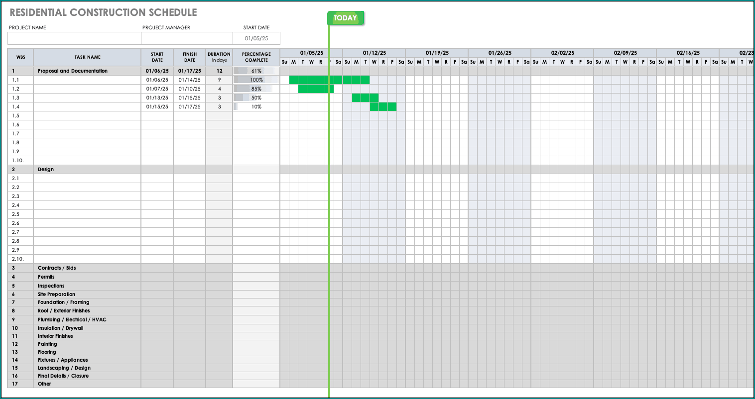 Construction Schedule Template Excel Example