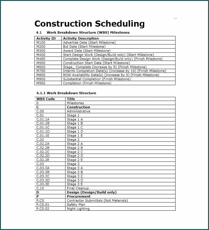 Construction Schedule Template Excel Sample