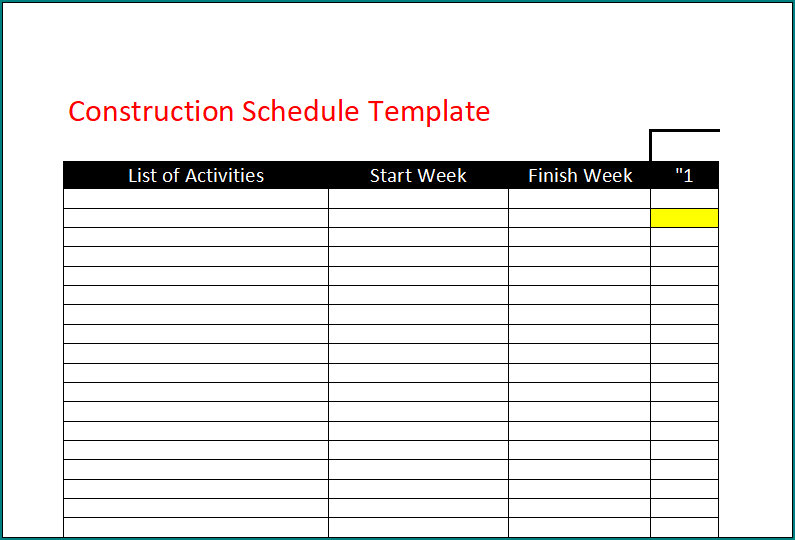 Construction Schedule Template Excel