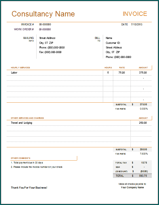 Consultant Service Invoice Template Example