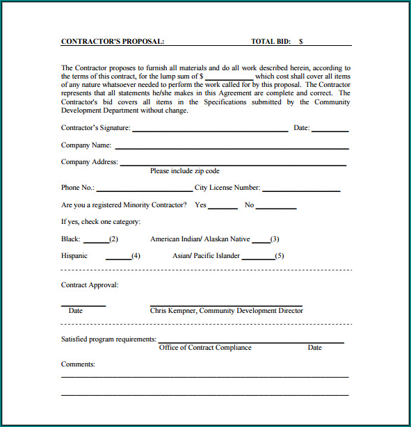 Contractor Bid Template Sample