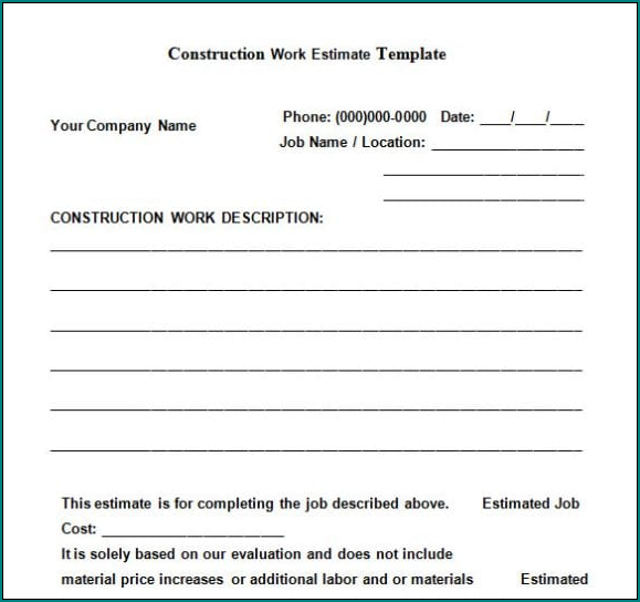 Contractor Estimate Form Example