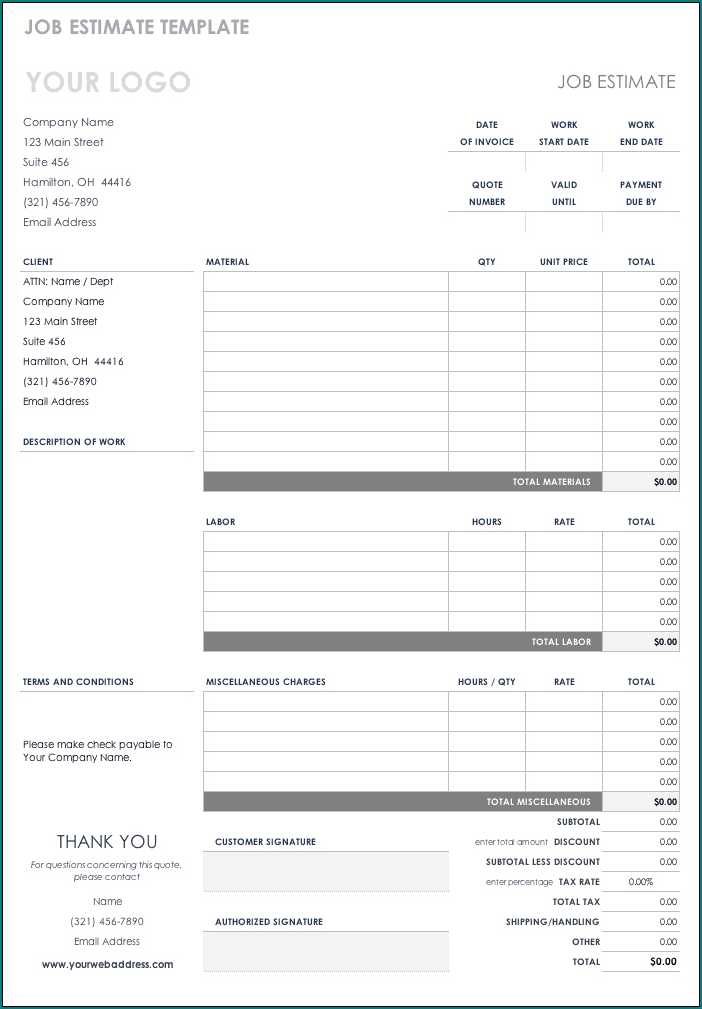 Contractor Estimate Form Sample