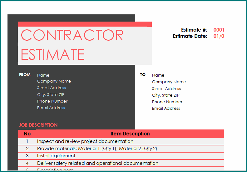 Contractor Estimate Form