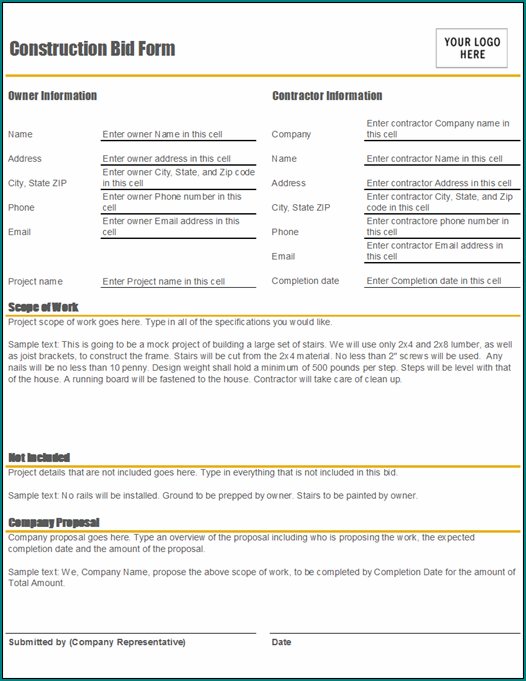 Contractor Proposal Form Example