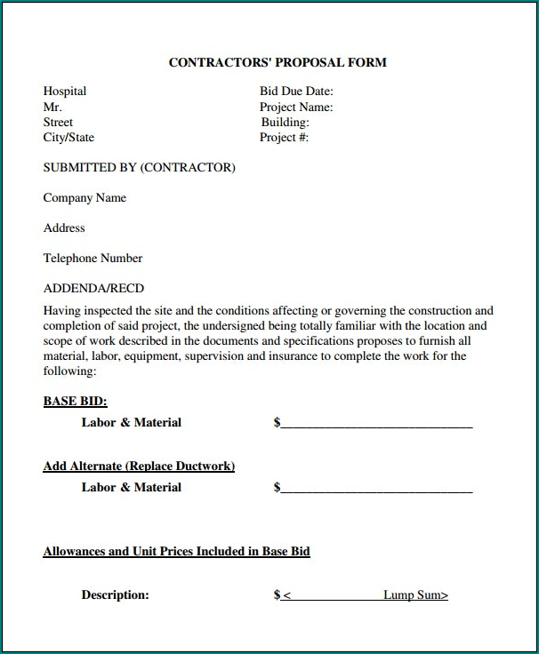 Contractor Proposal Form Sample