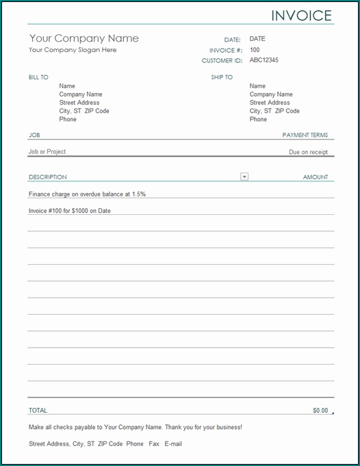 Contractor Receipt Template Example
