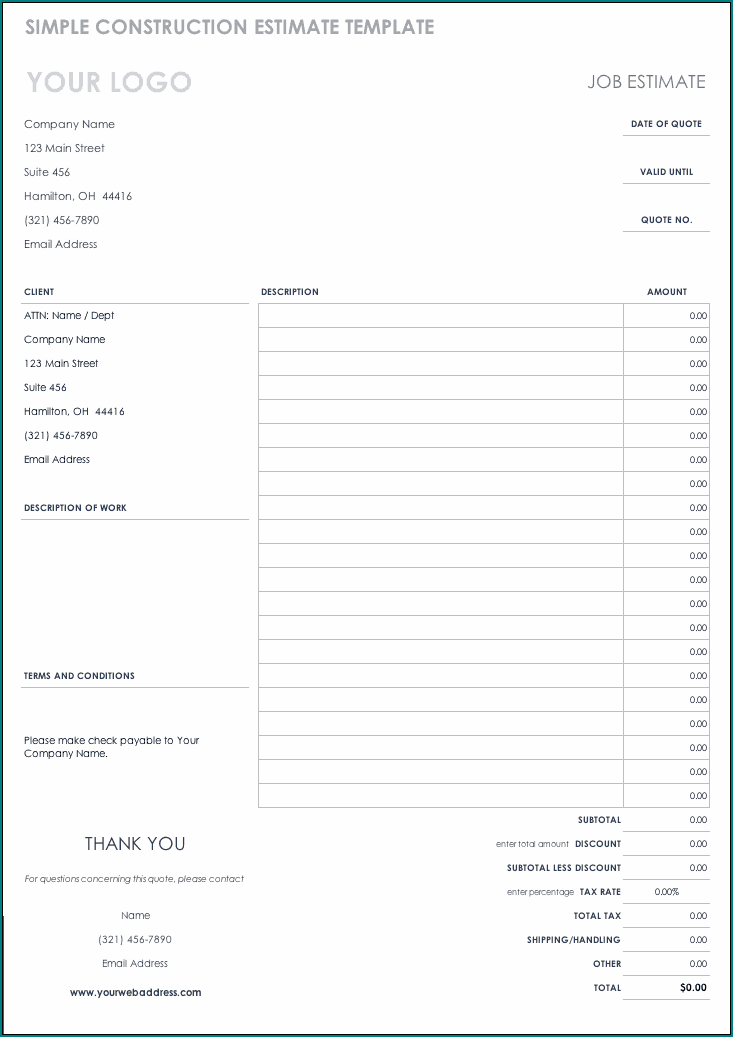 Contractor estimate Template Example