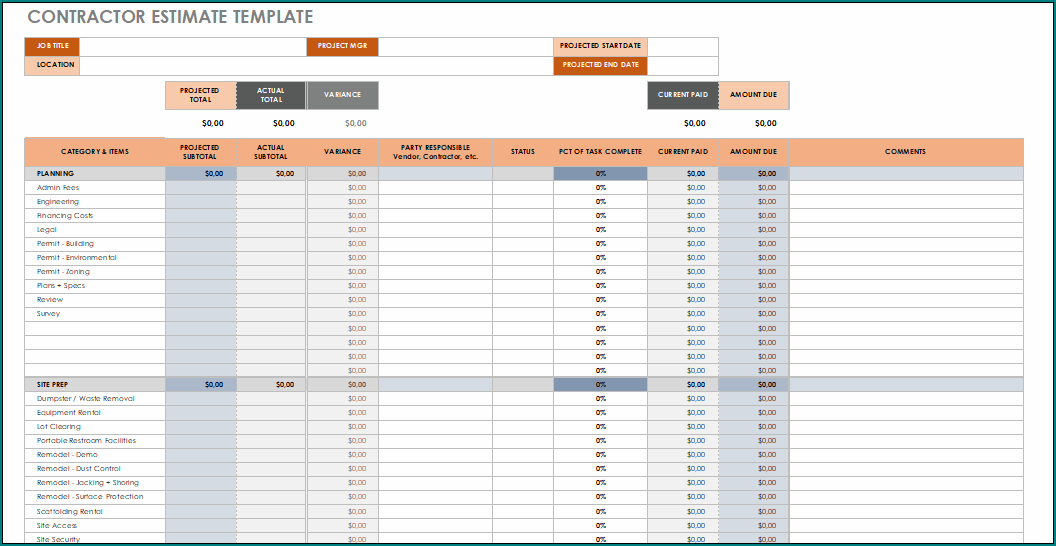 Contractor estimate Template