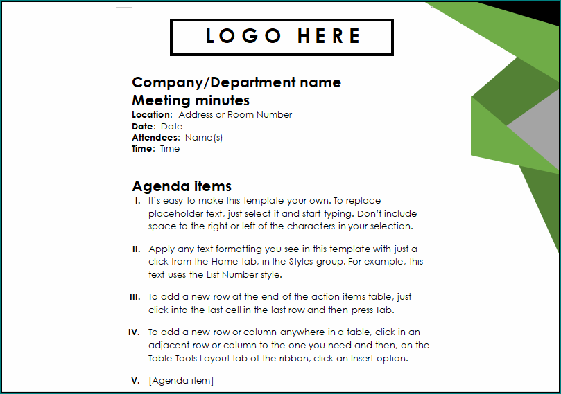 Corporate Meeting Minutes Template Word