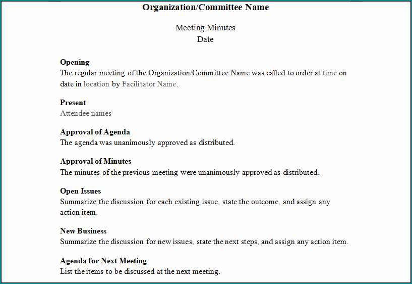 Corporate Meeting Minutes Template