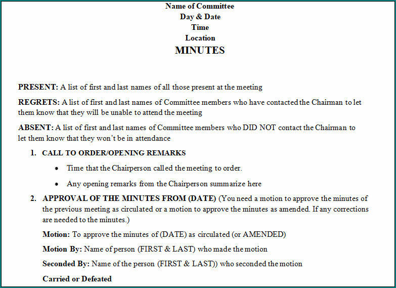 Corporate Minutes Template Word