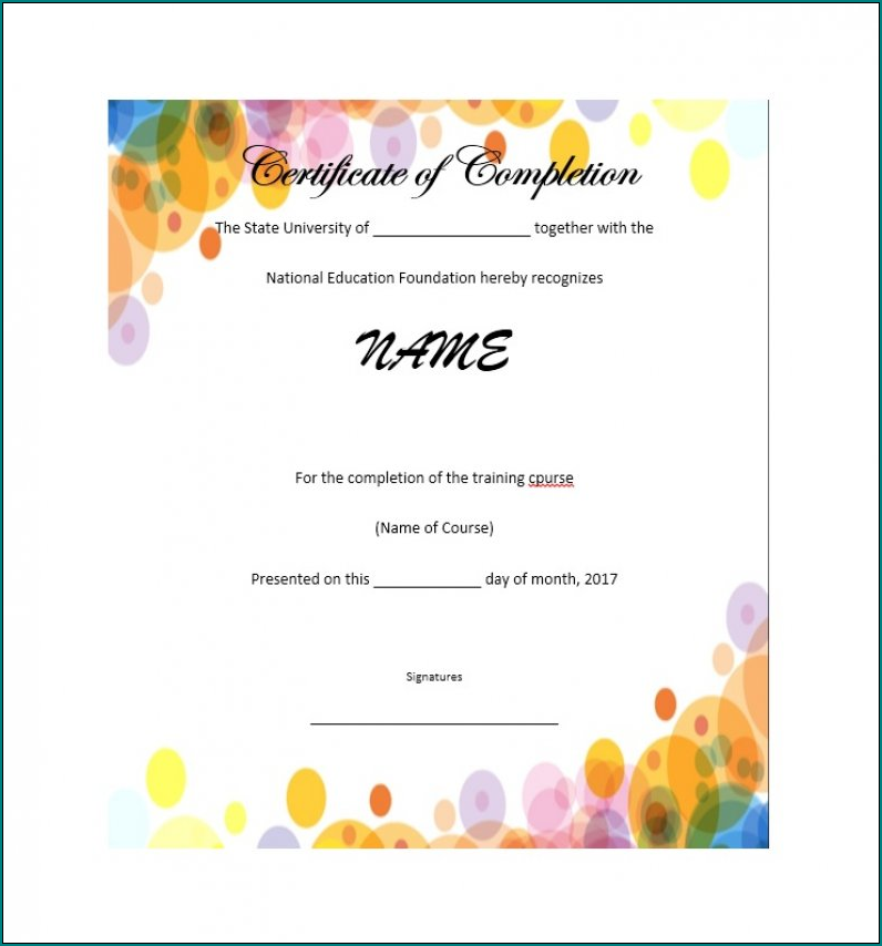 Course Completion Certificate Template Sample