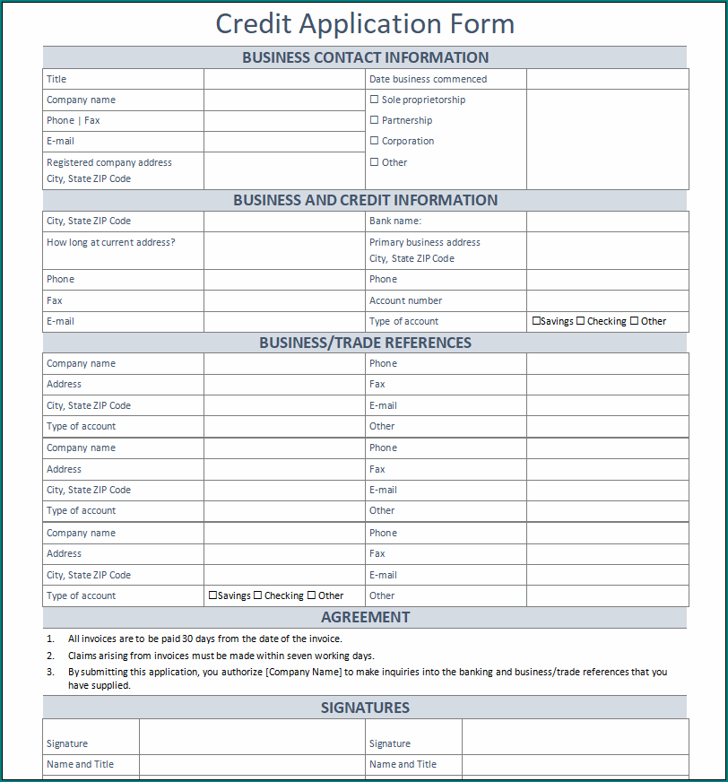 Credit Application Template